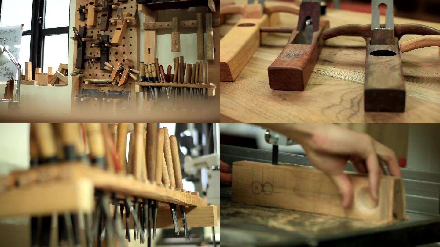 匠人木工工具刨子和木头切割