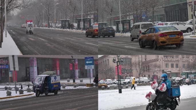 送外卖奋斗大雪中快递骑行骑行暴雪前行