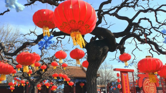 北京景山公园虎年春节红灯笼装饰