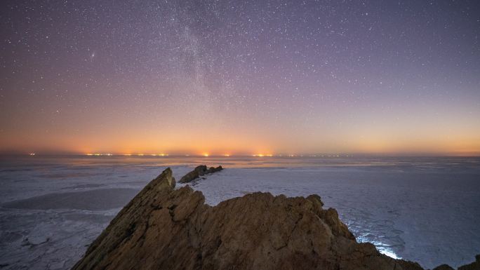 排石海冰运动星空银河延时摄影素材
