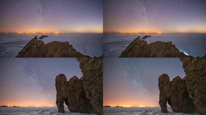 排石海冰运动星空银河延时摄影素材