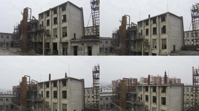 航拍北方小县城废弃旧工厂