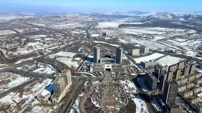 辽阳河东新城，文圣区冬季航拍全景