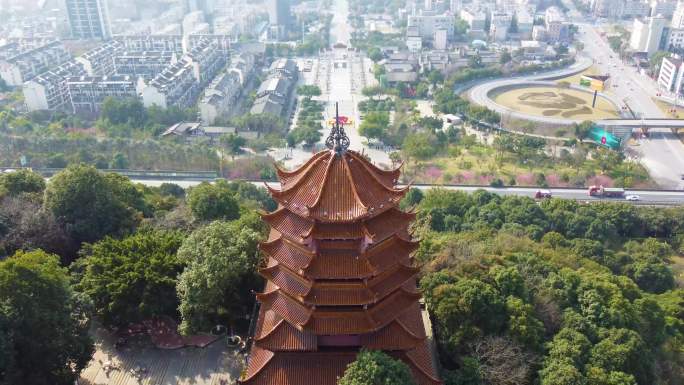 四川德阳旌阳区地标东山钟鼓楼航拍