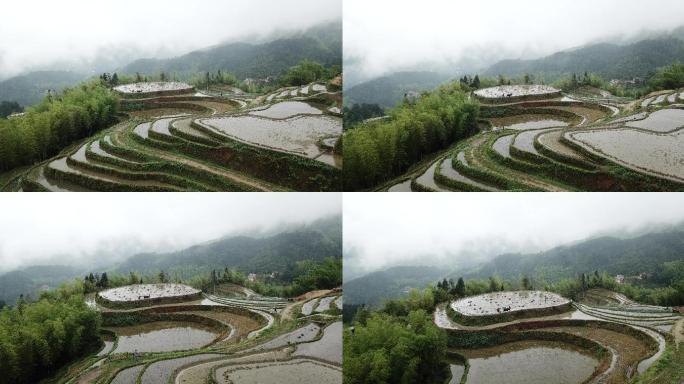 航拍梯田田园茶园风景