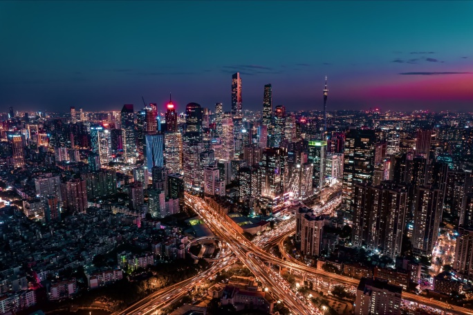 广州珠江新城三件套夜景延时 航拍