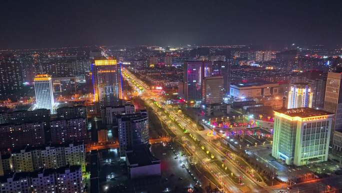 航拍滨州市滨城区高清夜景