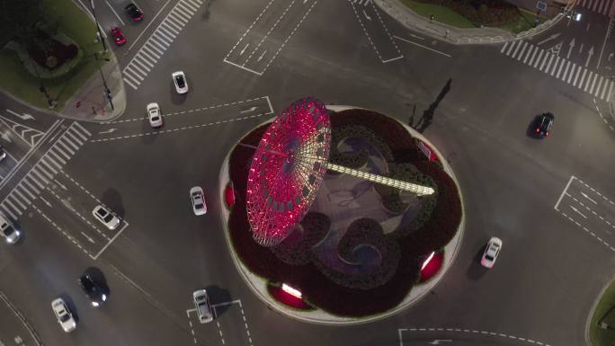 4K-log航拍上海世纪大道城市雕塑日晷
