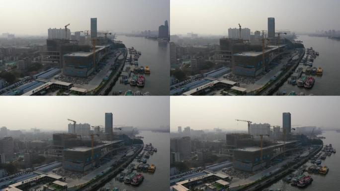 广州珠江白鹅潭江边码头建筑工地