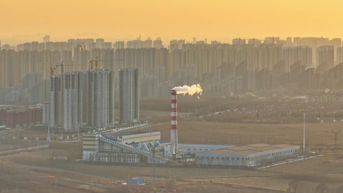 航拍沈阳沈北晚霞城市风光