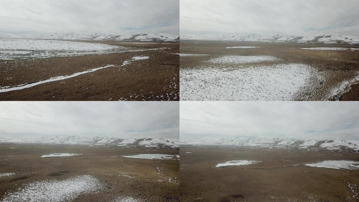 冬季若尔盖草原雪山雪景航拍