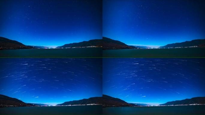 云南程海星轨延时摄影星空自然景观