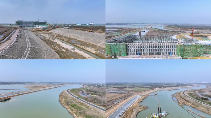 航拍国家在建的引江济淮工程，江淮大运河