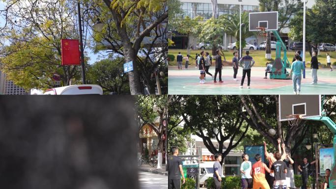 4k蒙自城市、街道、轻轨、打篮球