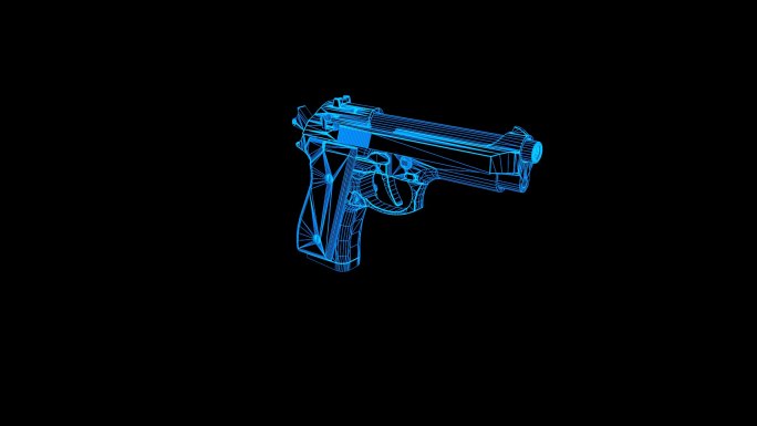 蓝色线框全息科技92手枪动画素材带