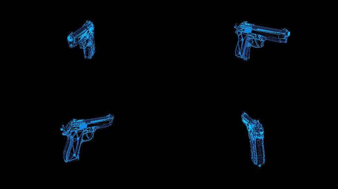 蓝色线框全息科技92手枪动画素材带