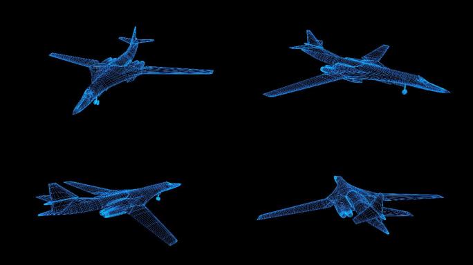 蓝色线框全息科技轰炸机动画素材带通道