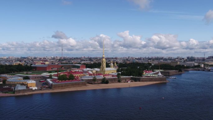 俄罗斯涅瓦河畔城市航拍