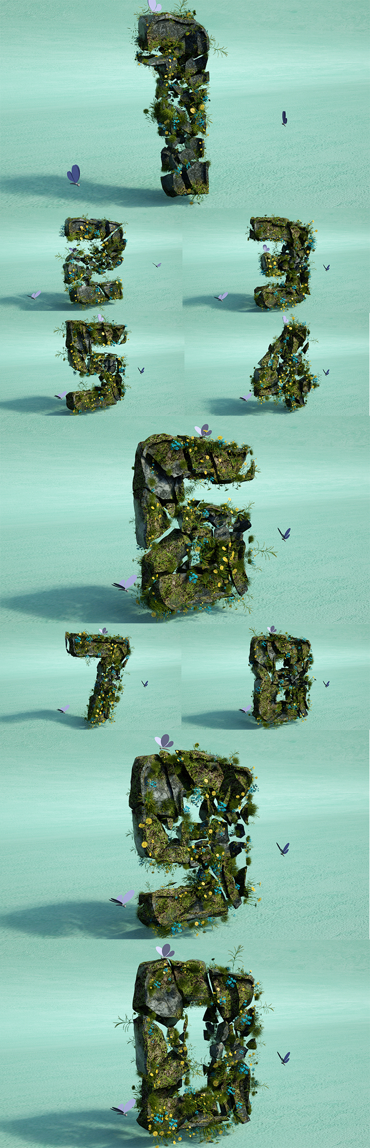 C4D岩石破碎植物生长 数字logo