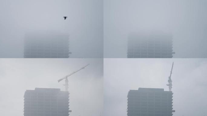 雾中施工的高层建筑-延时