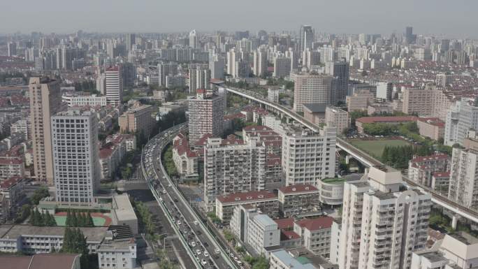 4K原素材-上海内环高架及虹口区城市全景