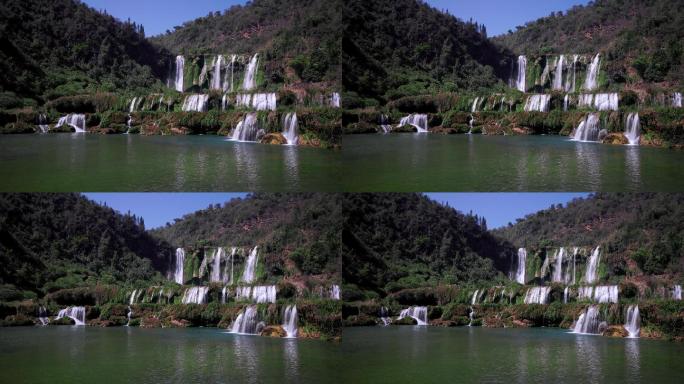 4K高清罗平九龙瀑布群景区层叠的瀑布全景
