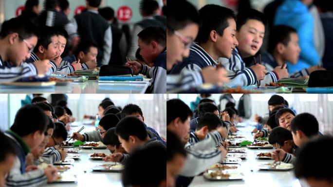 中学生在学校食堂就餐
