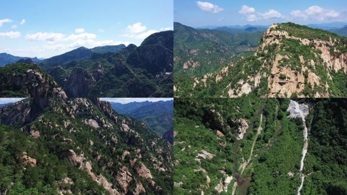 航拍北京郊区 山脉连绵 绿水青山