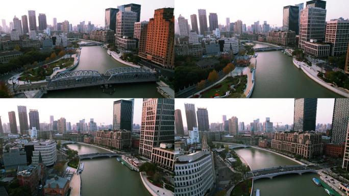 4K航拍上海苏州河外白渡桥