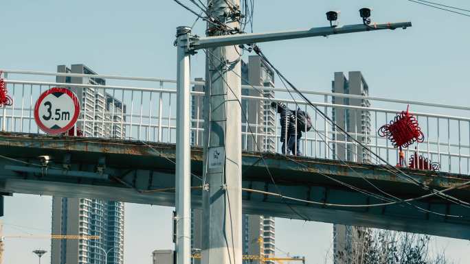 城市街道路口天桥商贩行人快递(抽帧效果)