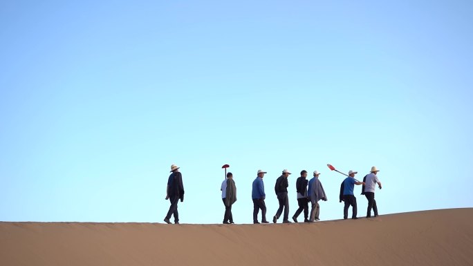 4k八步沙人物实拍沙漠防风固沙及航拍