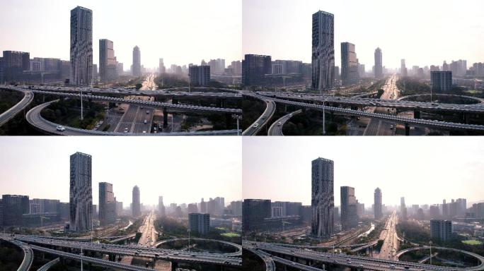 杭州市区高架航拍日出