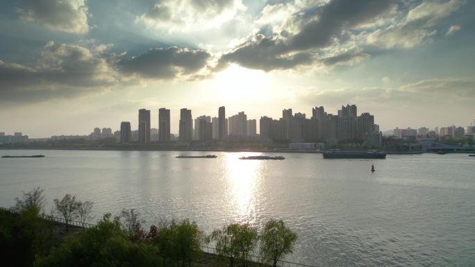 航拍黄浦江公园徐汇滨江