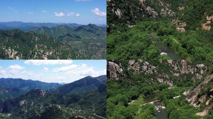 河北山区航拍 群山 山脉 溪流 蓝天合集