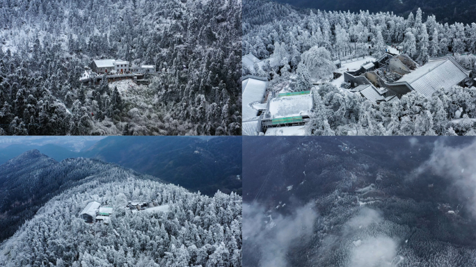 南岳衡山雾凇下雪雪景冰挂云海航拍 4K