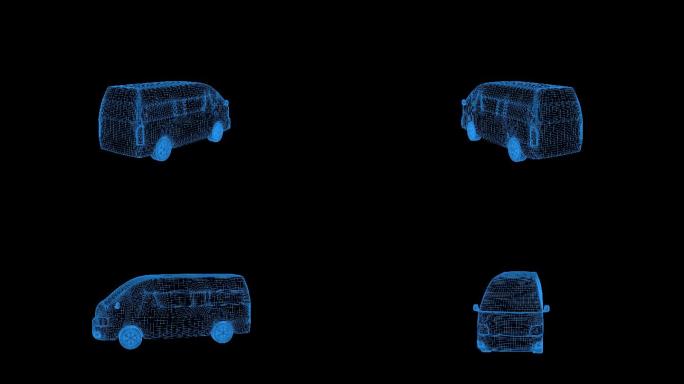 蓝色线框全息科技面包车货车循环带通道