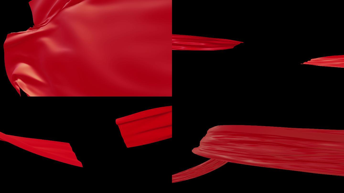 五个常用的红色丝绸，带透明通道含3d文件