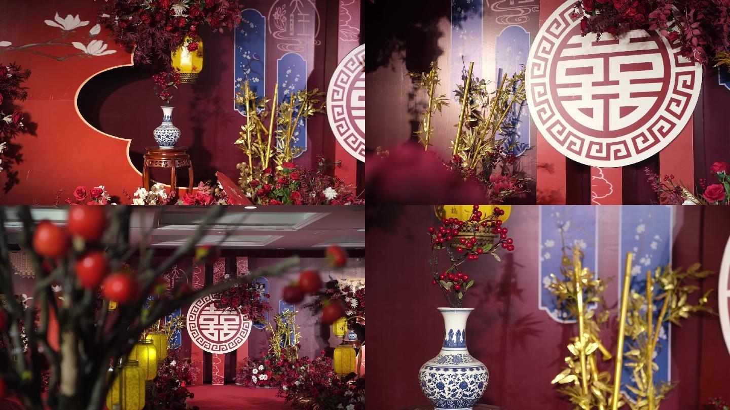 中式婚礼现场装饰空场景镜头视频