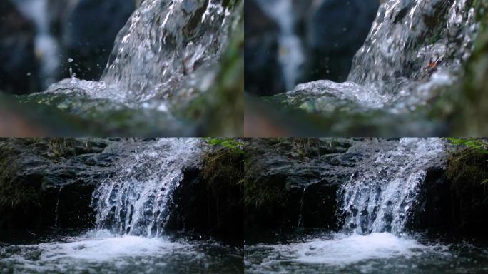 清澈的山泉水水流升格慢镜头高品质