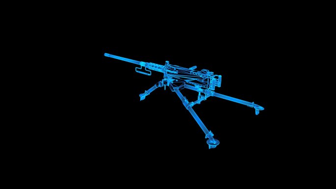 蓝色线框全息科技重机枪M2HB动画带通道