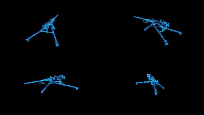 蓝色线框全息科技重机枪M2HB动画带通道