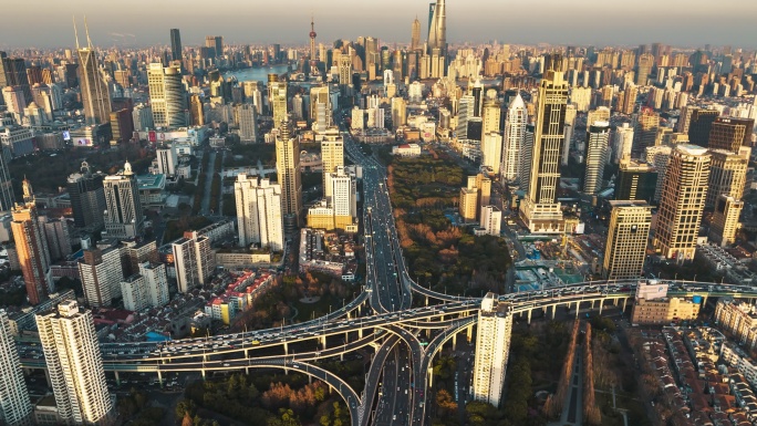 4K上海延安东路立交桥高架桥航拍延时