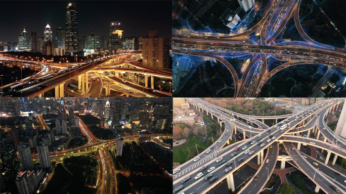 4K合集上海延安东路高架桥立交桥实拍