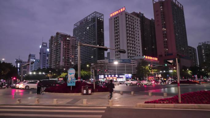 广西贵港荷城路口夜景延时