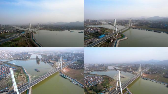 巢湖市航拍 巢湖大桥 跨河大桥 城市风景