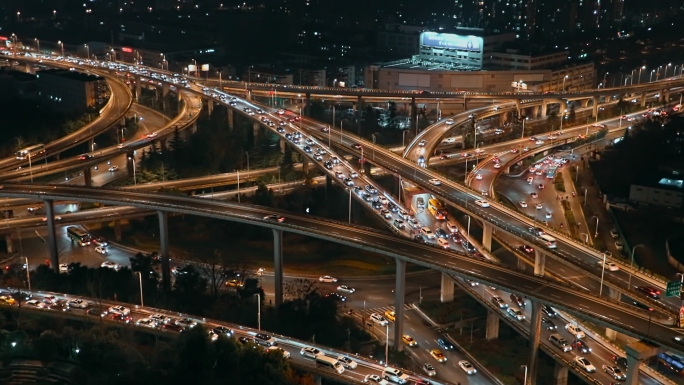 城市夜色，车流，立交桥