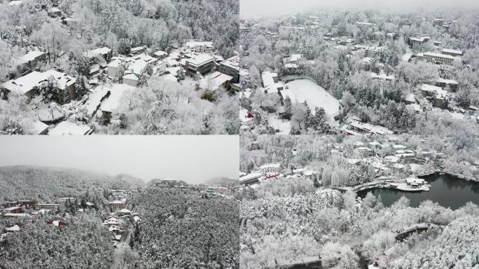 4K航拍江西庐山雪景如琴湖