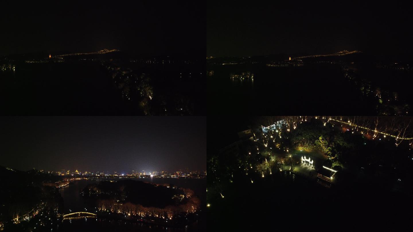 杭州西湖夜景航拍