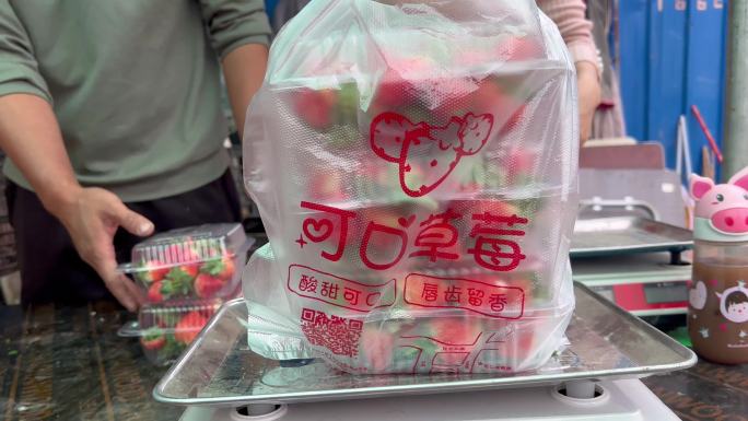 打包装盒称重刚采摘的新鲜草莓
