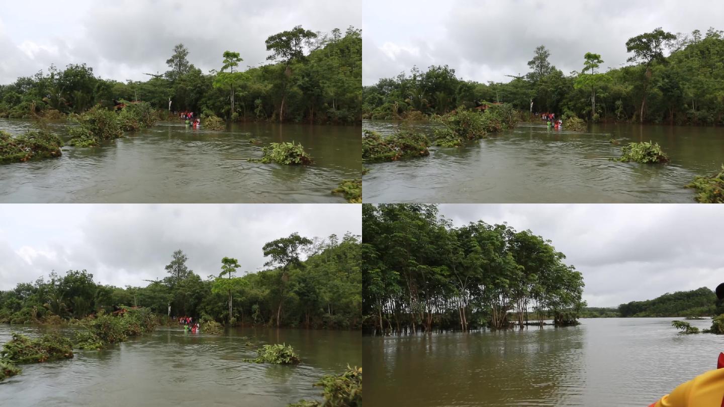 湖泊丛林洪水洪灾背景视频